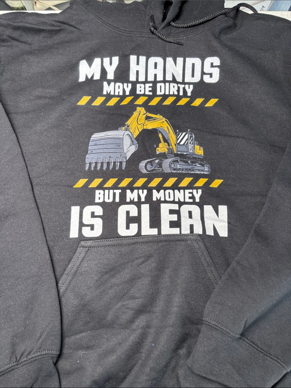 Gildan Black Crewneck Hoodie with Yellow Excavator Graphic